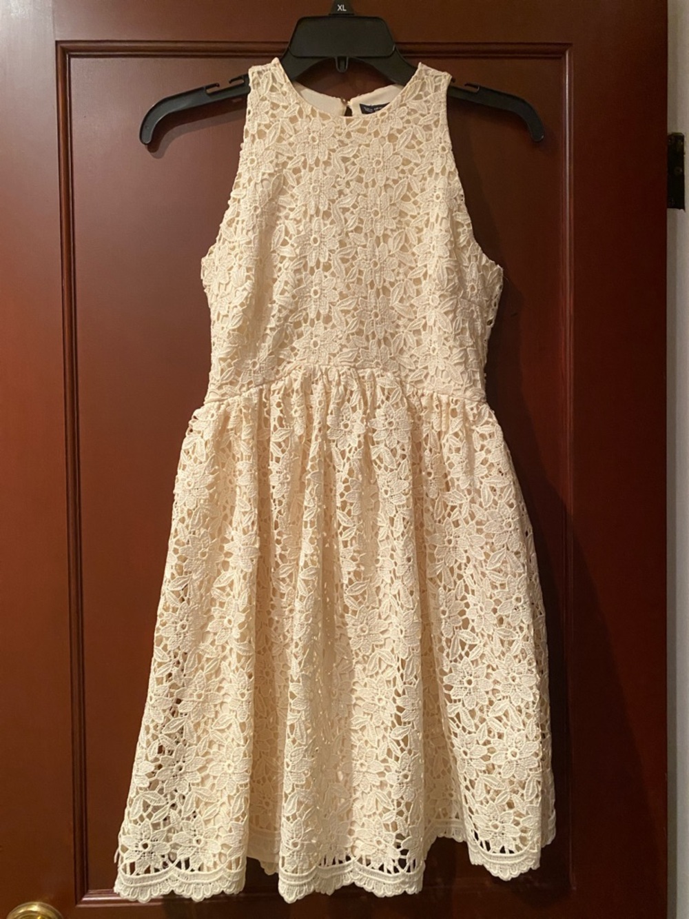 Zara Basic XS Cream Lace-Trim Sleeveless Dress 16" P2P | Waist 14" | 33"L